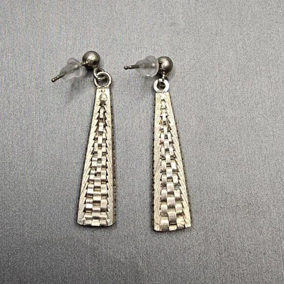 VTG Sterling Silver Woven Texture Drop Earrings 1.5" - Picture 3 of 6